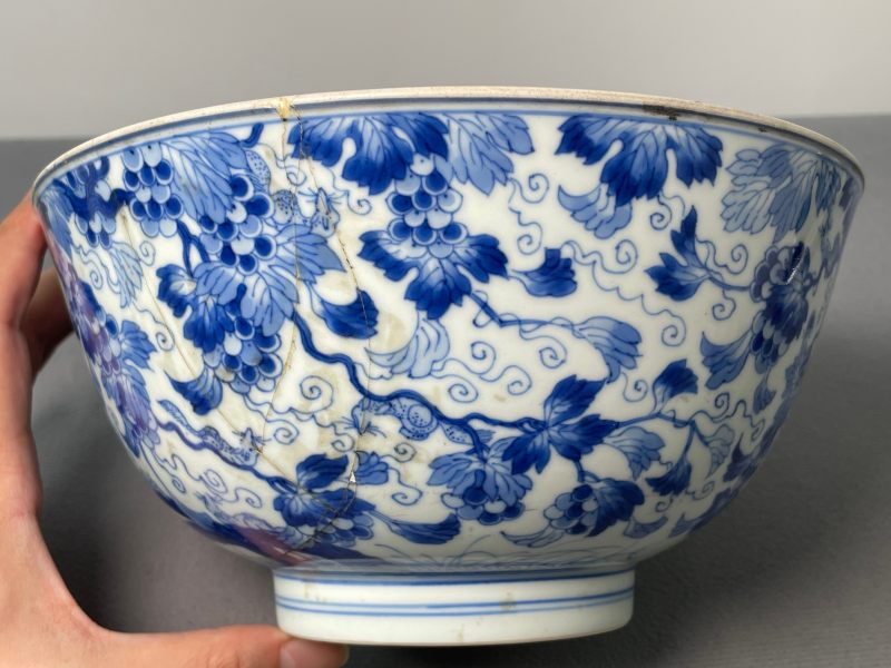 清康熙 青花松鼠葡萄纹碗 - 图8