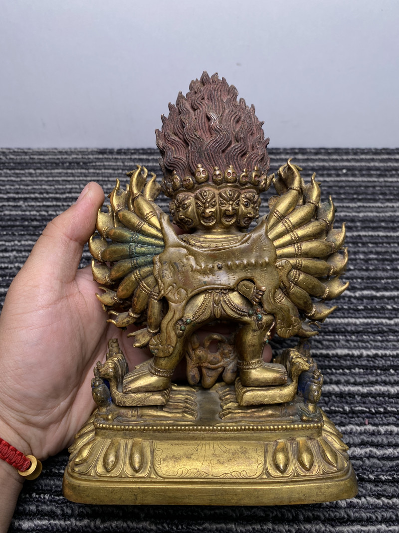 清 铜鎏金嵌宝大威德金刚立像 - 图23