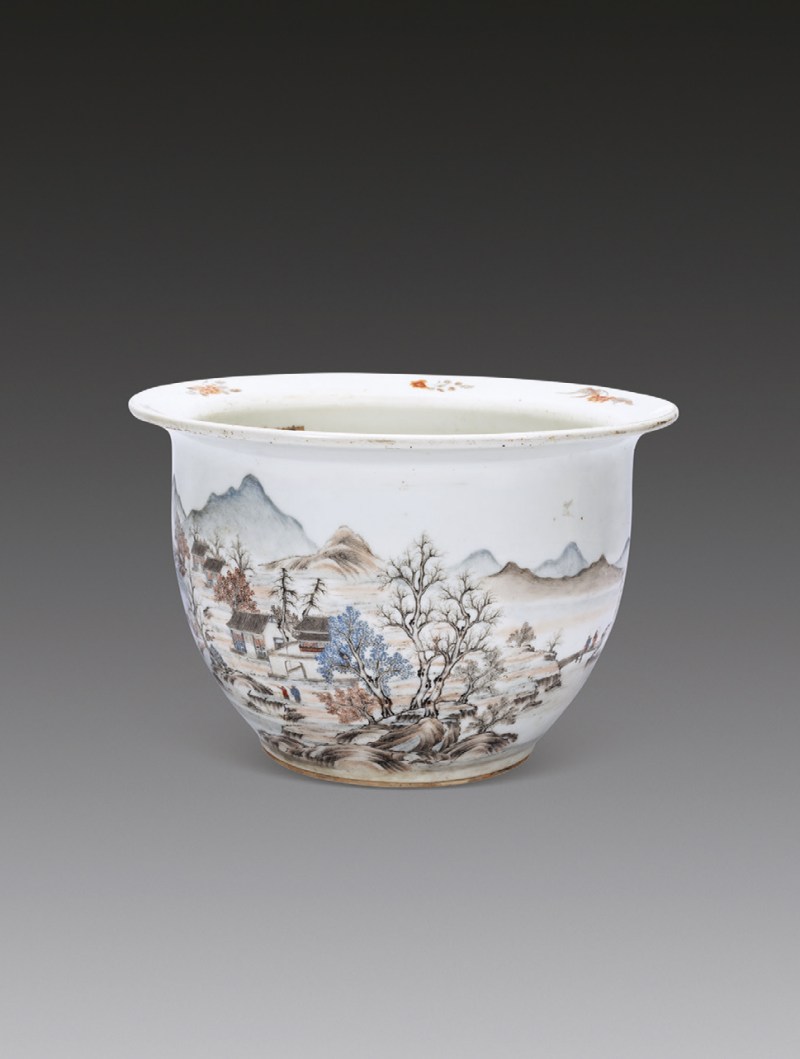 粉彩通景山水人物图花盆