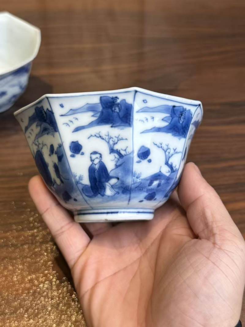 清康熙 青花山水人物碗一对 - 图5