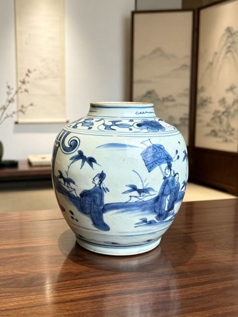 明天启 青花五子登科故事罐