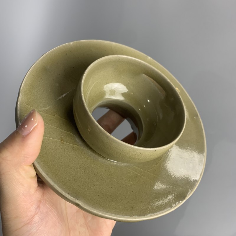 明代 高丽青黄釉盏托 - 图6
