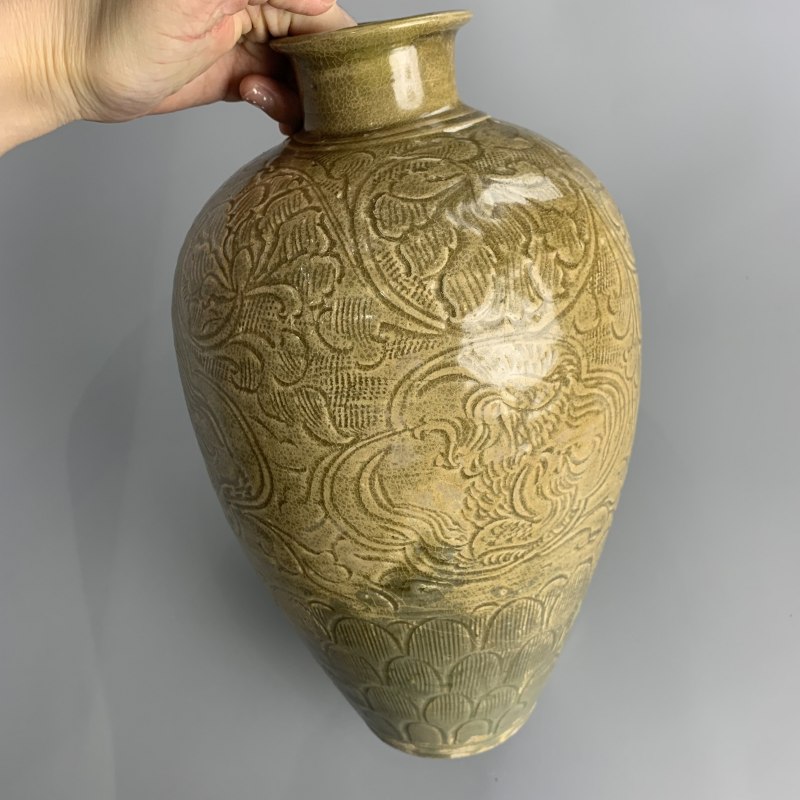 明代 青黄釉刻鸾凤和鸣梅瓶 - 图10