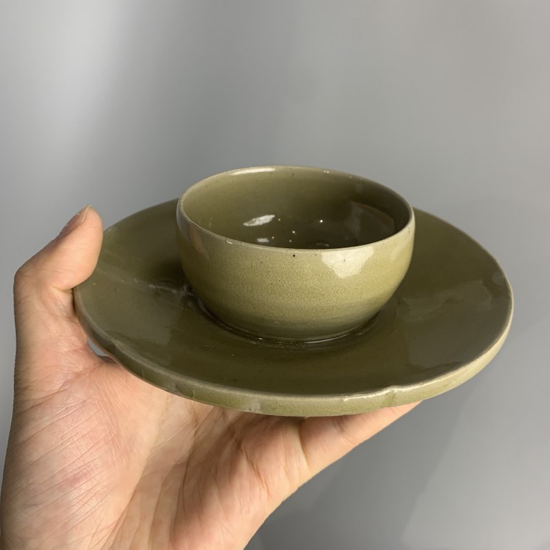 明代 高丽青黄釉盏托 - 图7