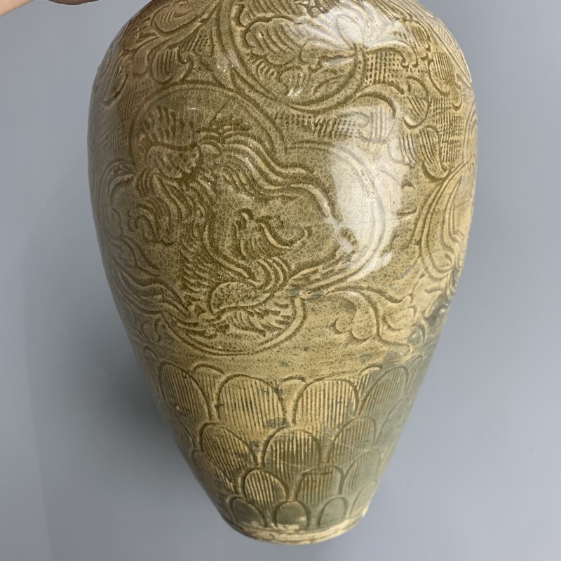 明代 青黄釉刻鸾凤和鸣梅瓶 - 图14