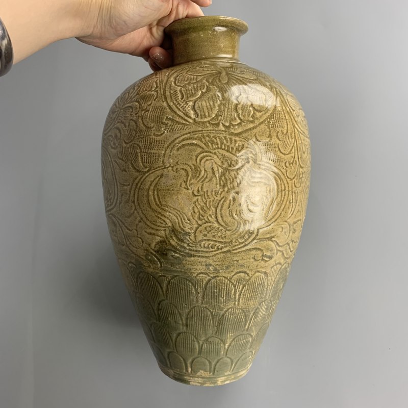 明代 青黄釉刻鸾凤和鸣梅瓶 - 图16