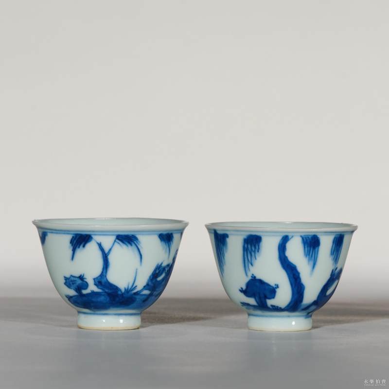 清 青花双骏图杯（一对） - 图3