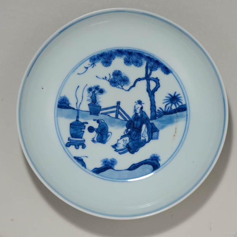 清康熙 青花高仕图盘
