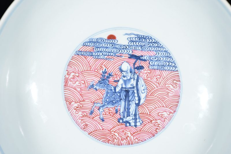 清 胭脂水青花八仙祝寿纹碗 - 图9