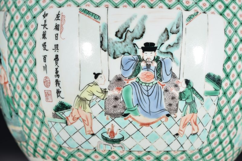 清 粉彩开光李白斗酒诗百篇图卷缸 - 图2