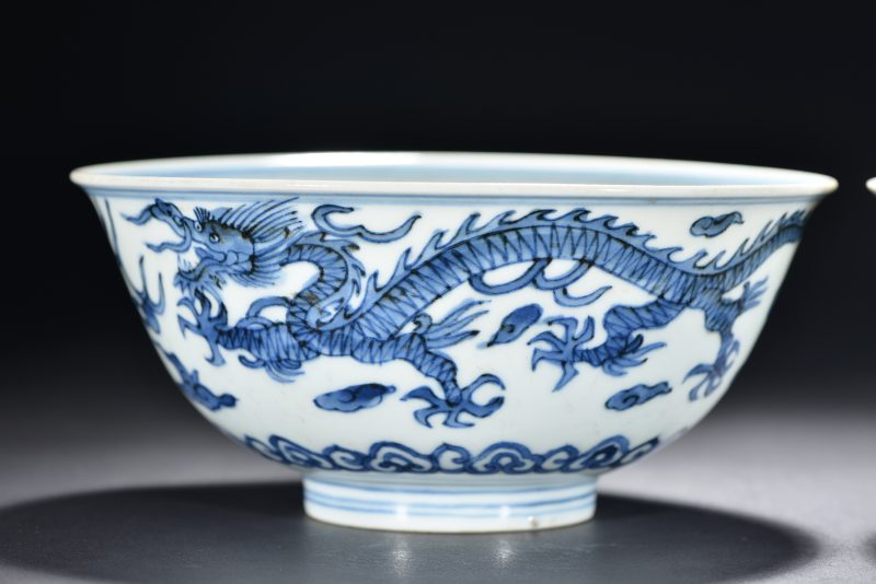 明 青花二龙赶珠纹碗（2件） - 图7