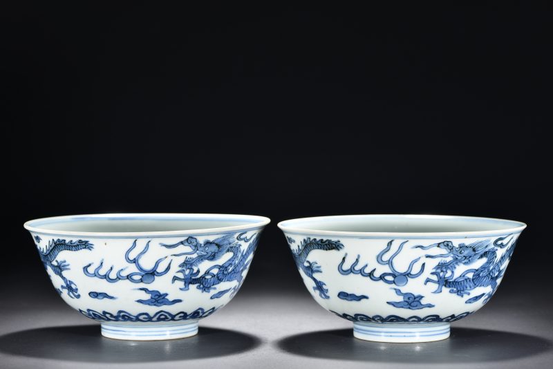 明 青花二龙赶珠纹碗（2件） - 图9