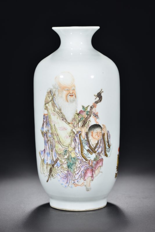 清 粉彩寿星童子图瓶