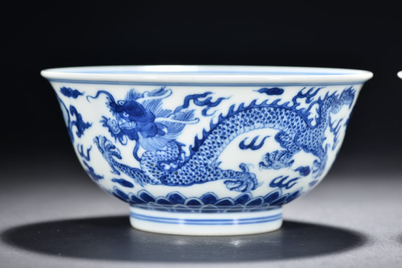 清 青花福寿龙纹碗（2件） - 图7