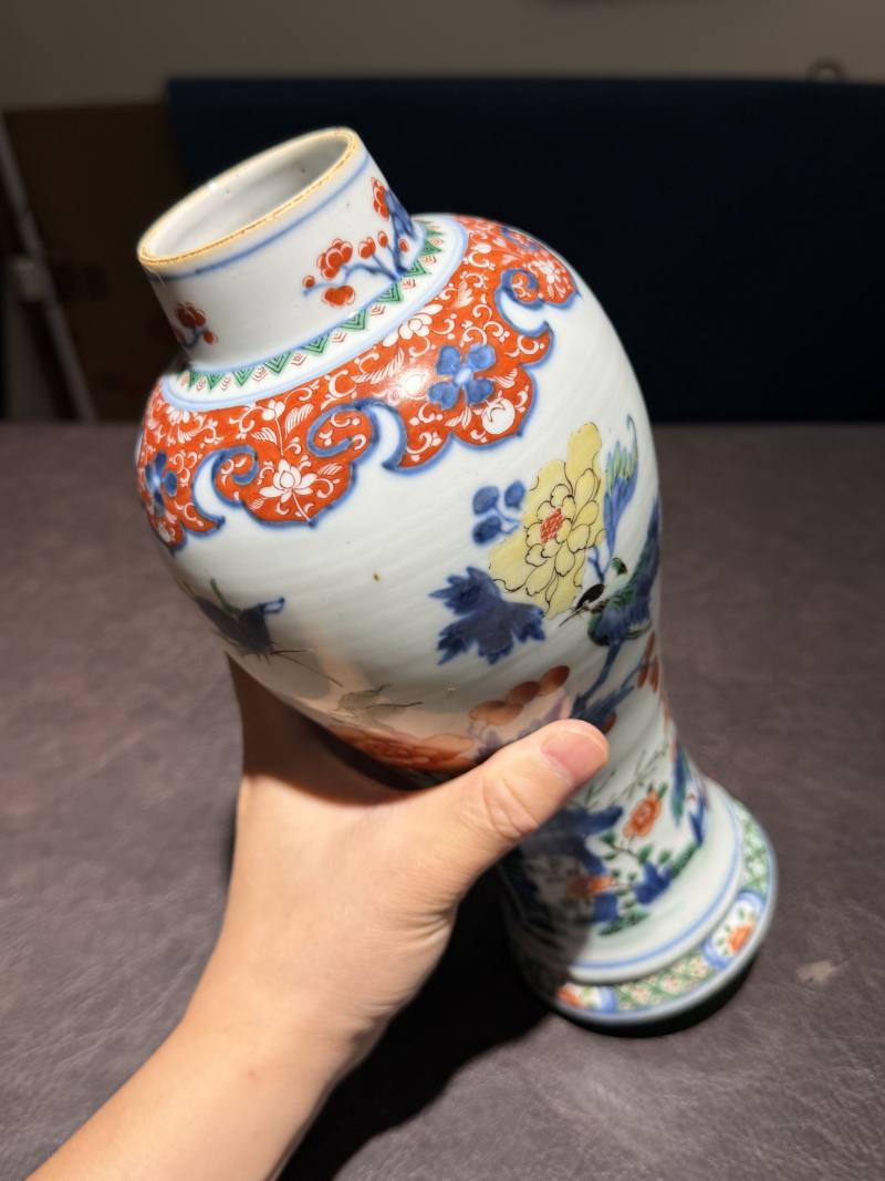 清康熙 青花五彩花鸟梅瓶 - 图11