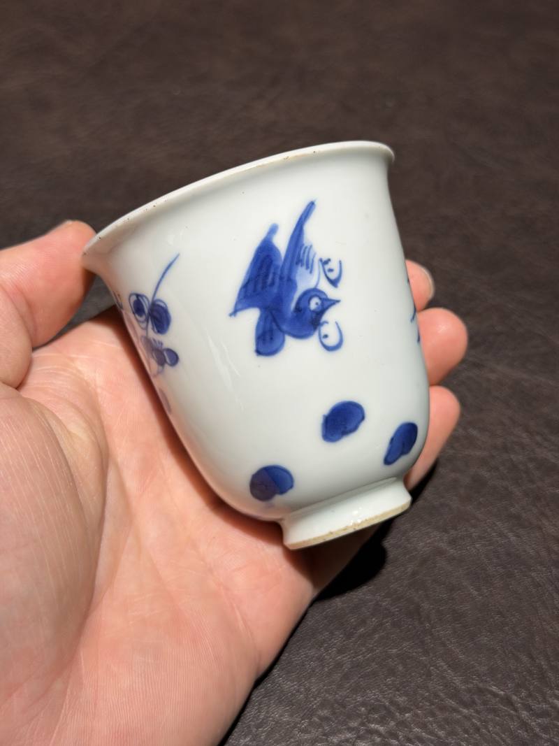 清康熙 青花花鸟纹铃铛杯 - 图2