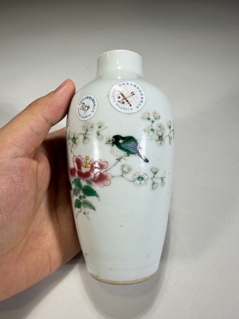 清雍正 粉彩花鸟纹莱菔尊 - 图5