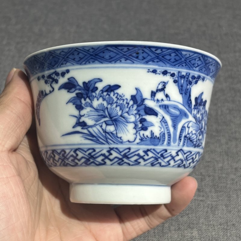 清青花花鸟诗文盖碗 - 图8
