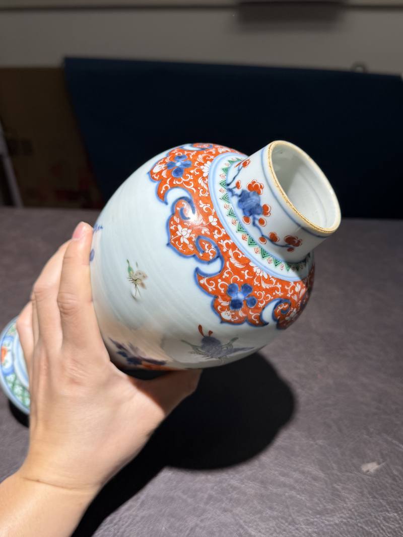 清康熙 青花五彩花鸟梅瓶 - 图12