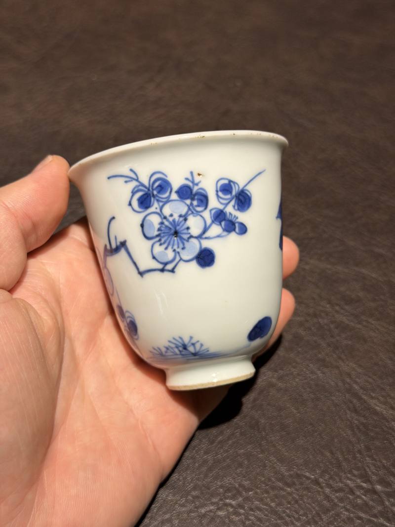 清康熙 青花花鸟纹铃铛杯 - 图3
