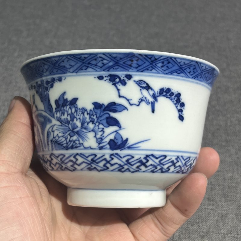清青花花鸟诗文盖碗 - 图9