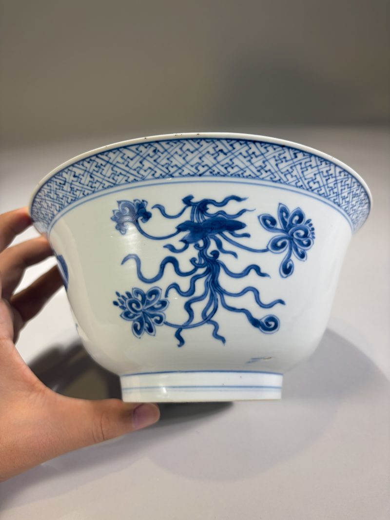 清康熙 青花一束莲纹碗 - 图4