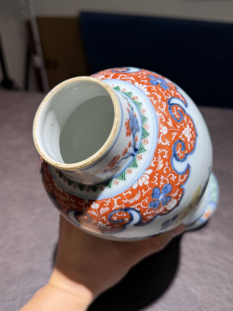 清康熙 青花五彩花鸟梅瓶 - 图14