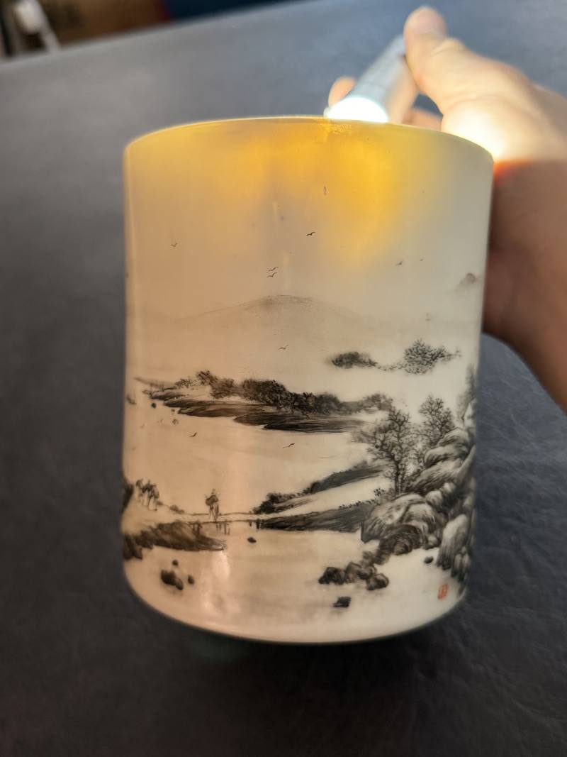 清 墨彩山水笔筒 - 图21