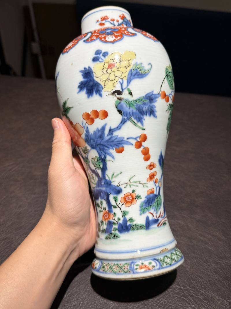 清康熙 青花五彩花鸟梅瓶 - 图15