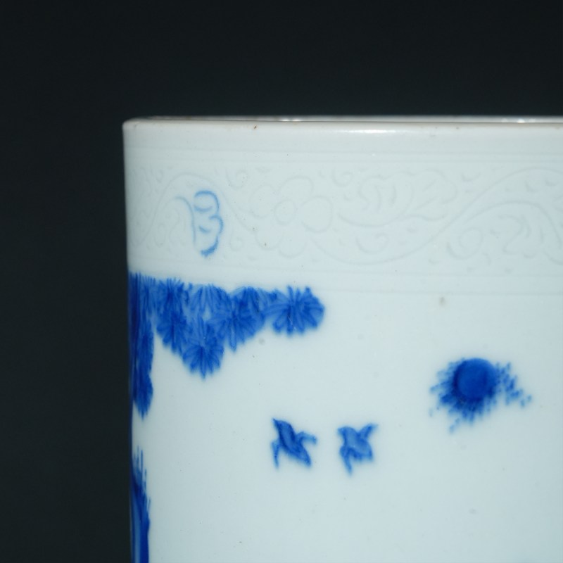 明崇祯 青花人物纹笔筒 - 图6
