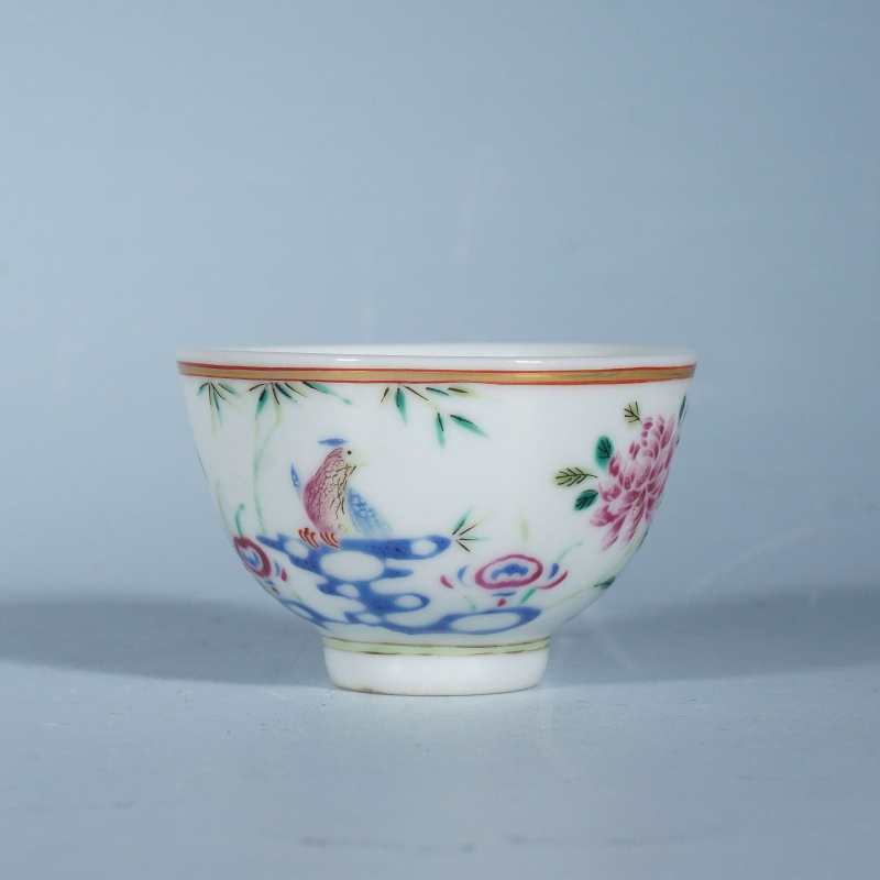 清光绪粉彩花鸟茶圆 - 图1
