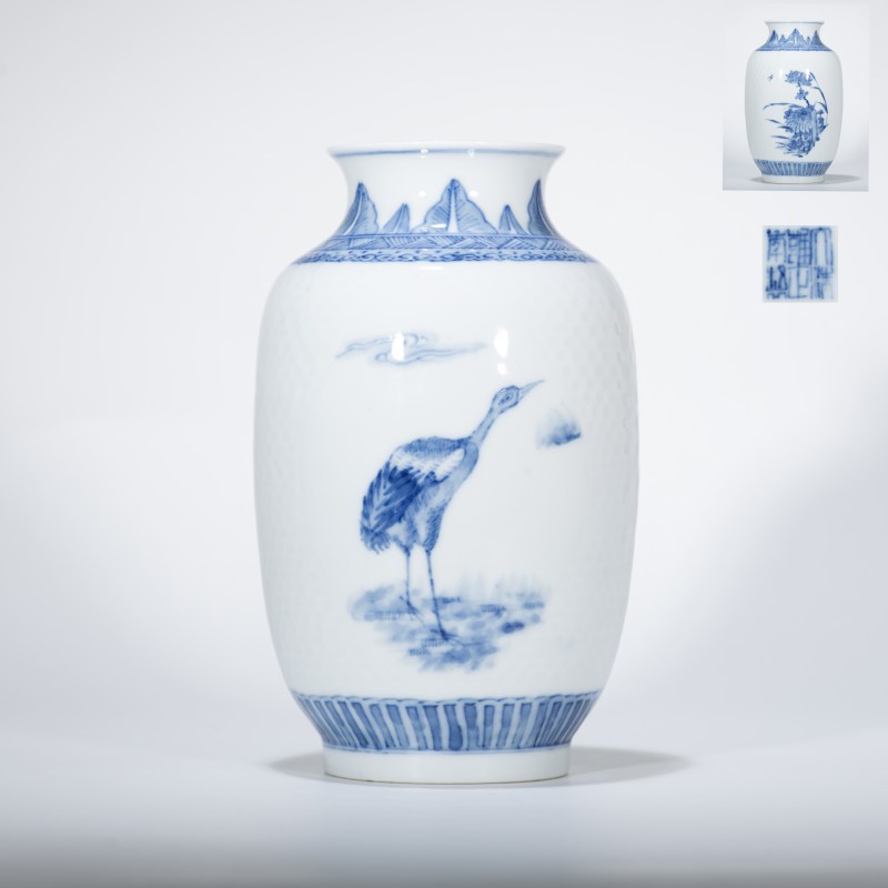 民国 青花薄胎花鸟瓶 - 图1