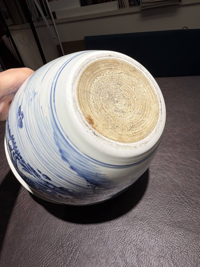 清乾隆 青花山水纹卷缸 - 图11