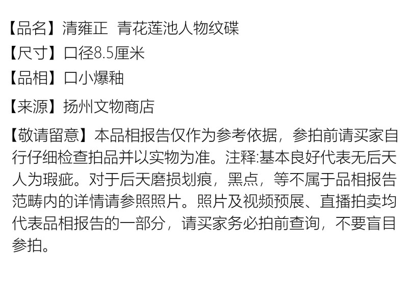 清雍正 青花莲地人物纹碟 - 图2