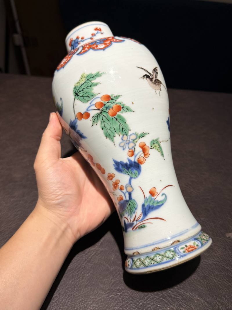 清康熙 青花五彩花鸟梅瓶 - 图9