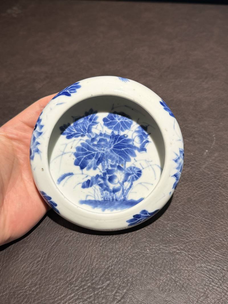 清晚期 青花菊花纹镗锣洗 - 图2