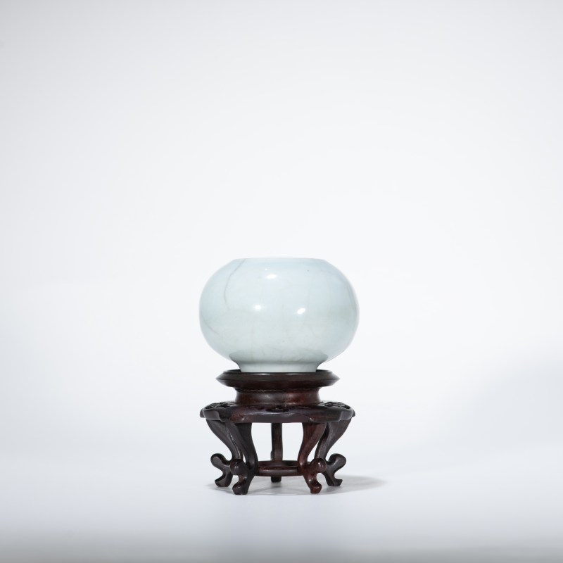清雍正 仿官釉水盂（带木座） - 图1