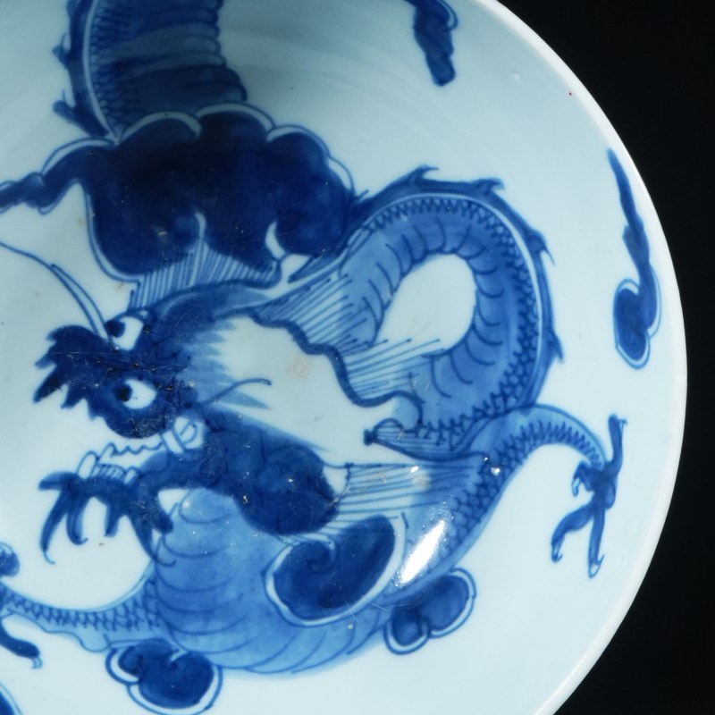 清雍正 青花过墙龙纹碗 - 图5