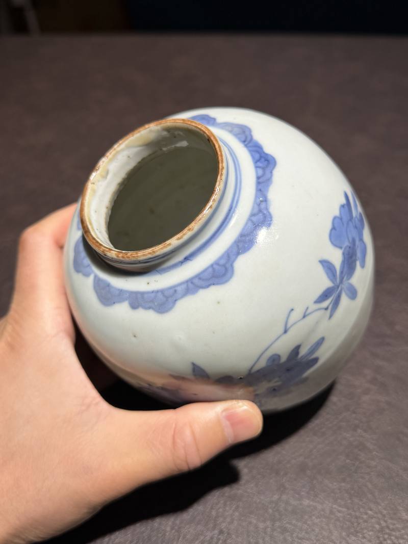 清顺治 青花洞石图罐 - 图8