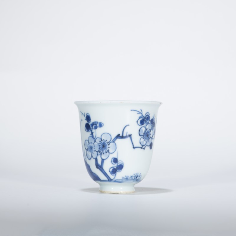 清康熙 青花花鸟纹铃铛杯 - 图1