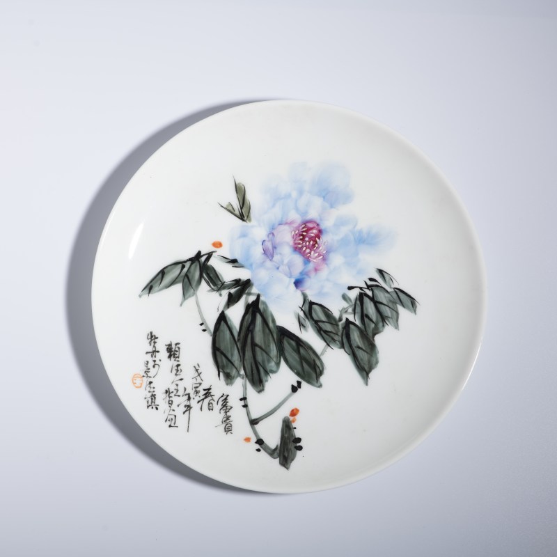 1998年 粉彩赖德全款花鸟盘 - 图1