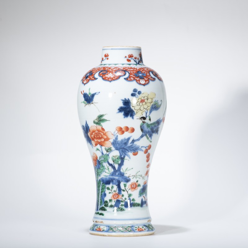 清康熙 青花五彩花鸟梅瓶 - 图1