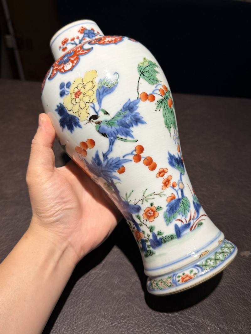 清康熙 青花五彩花鸟梅瓶 - 图10