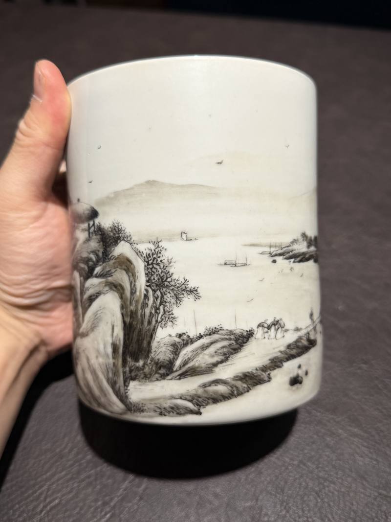 清 墨彩山水笔筒 - 图9