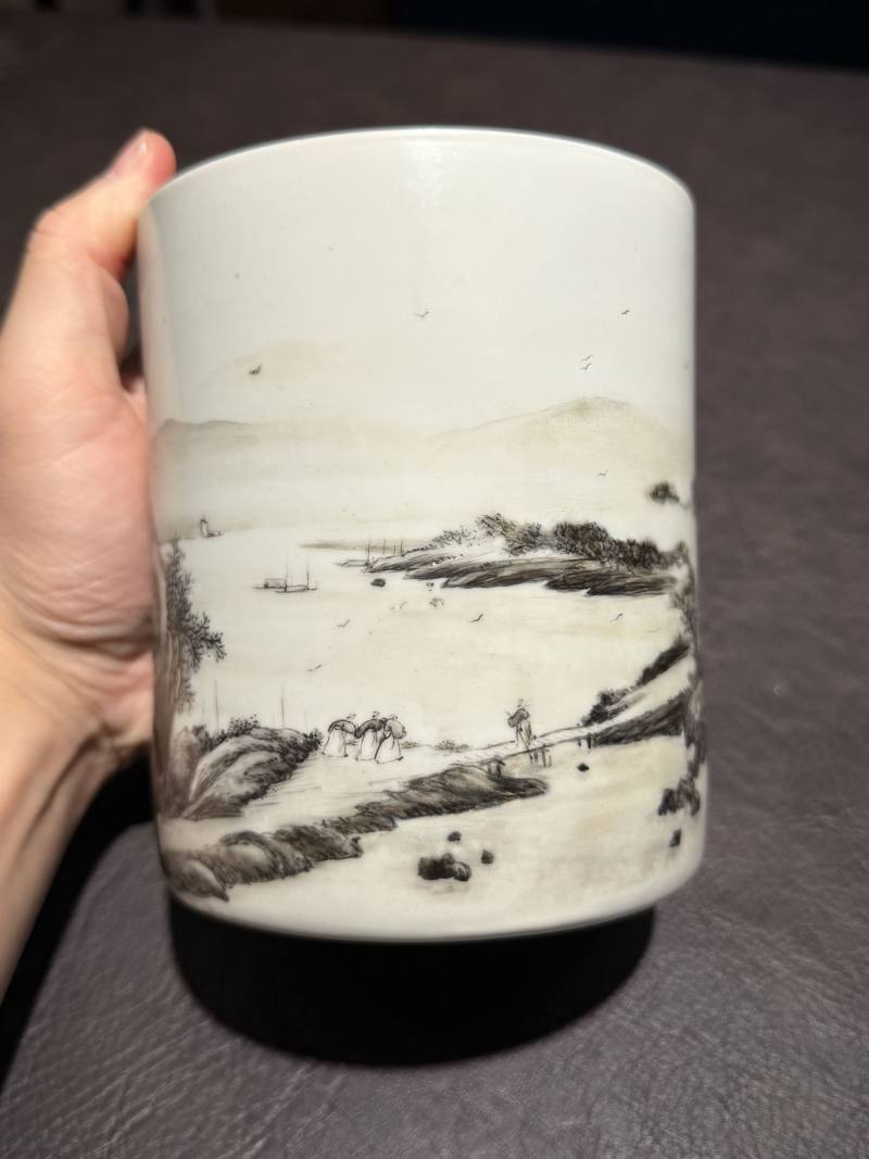 清 墨彩山水笔筒 - 图10