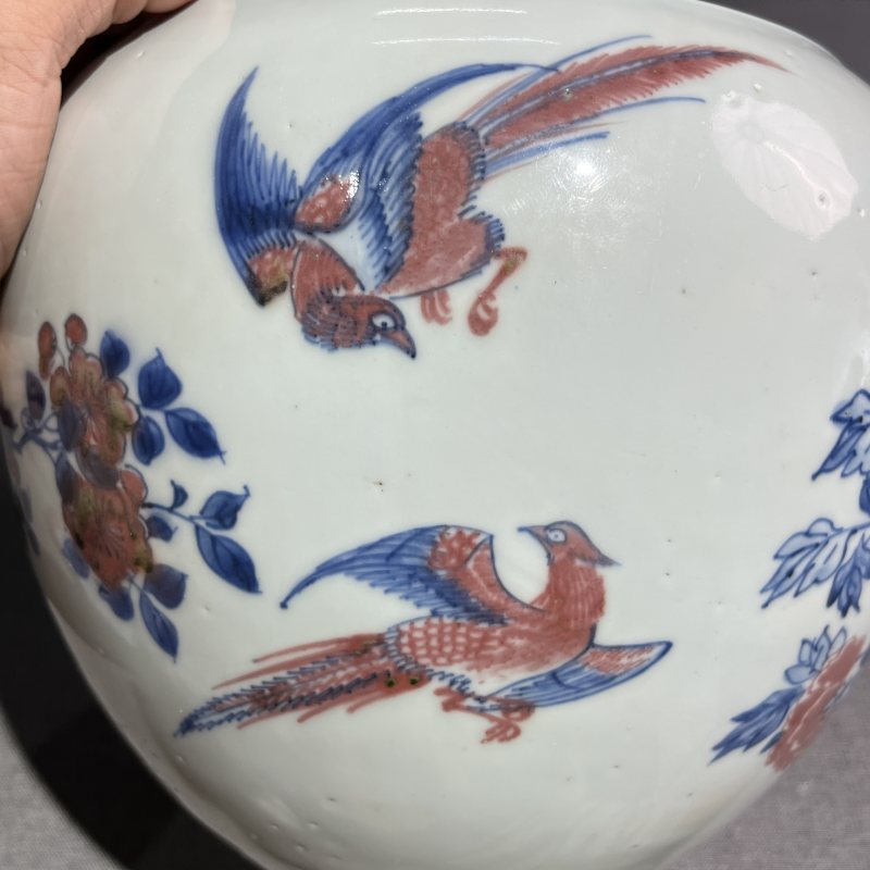 清康熙青花釉里红花鸟卷缸 - 图8