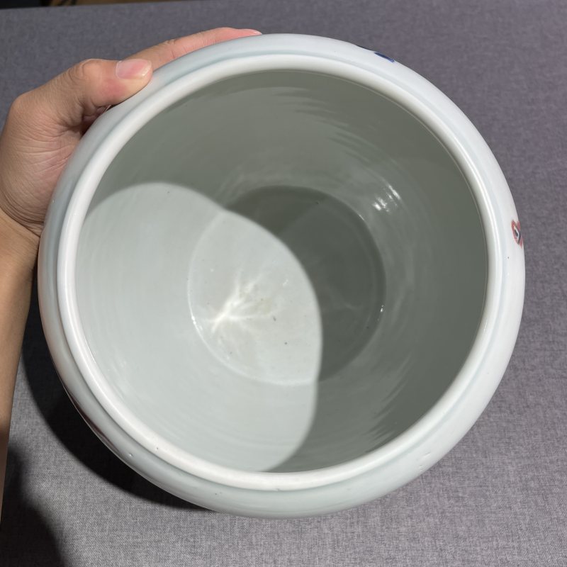 清康熙青花釉里红花鸟卷缸 - 图9