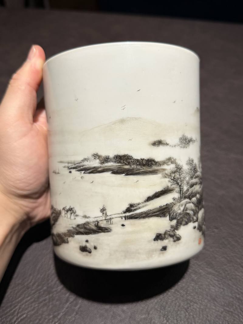清 墨彩山水笔筒 - 图11