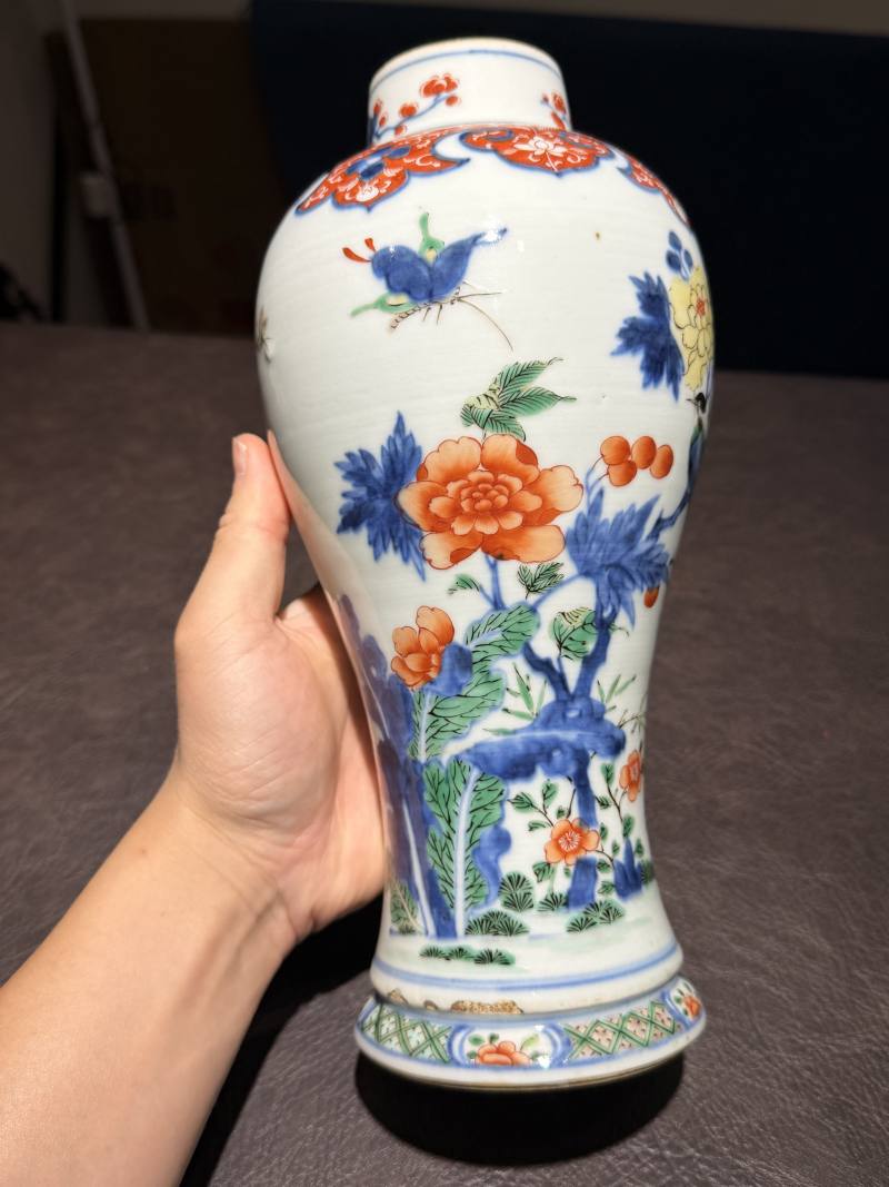 清康熙 青花五彩花鸟梅瓶 - 图5