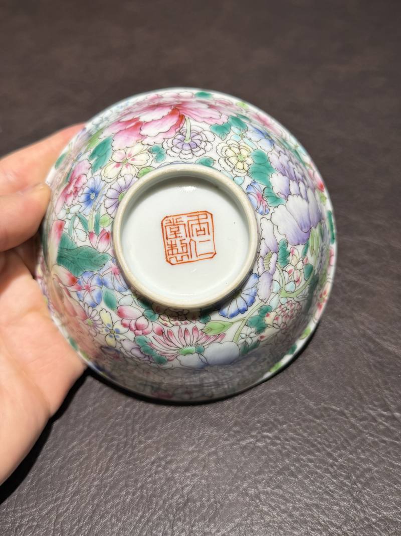 民国 粉彩百花不露地碗一对 - 图16